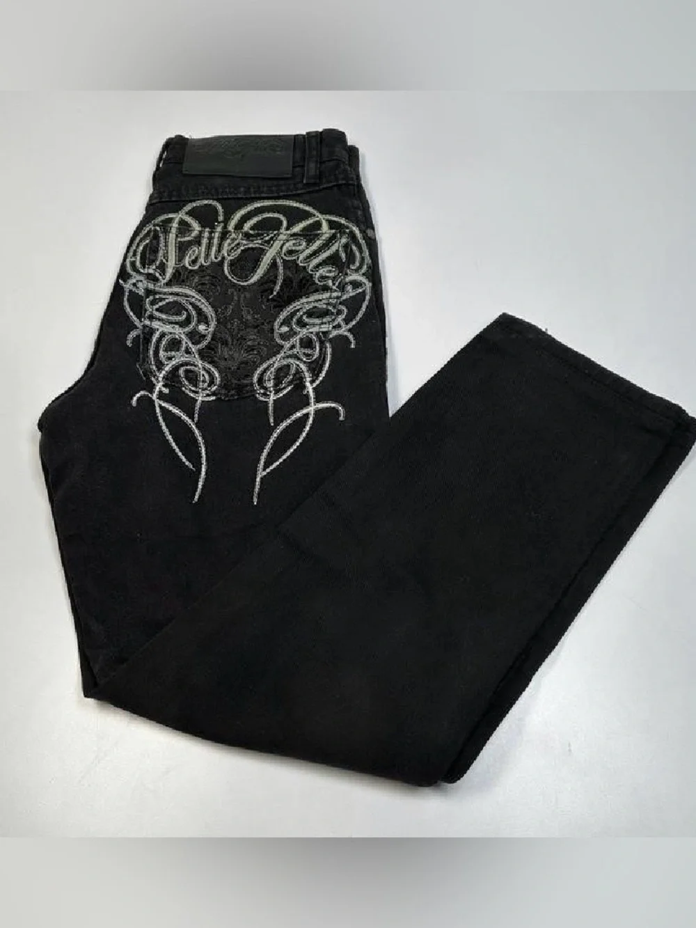 Pelle Pelle Black Embroidered Designer Jeans Women’s Size 28 Straight Leg